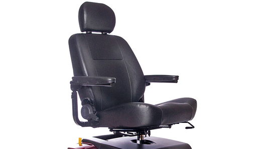 Black seat on a mobility scoooter