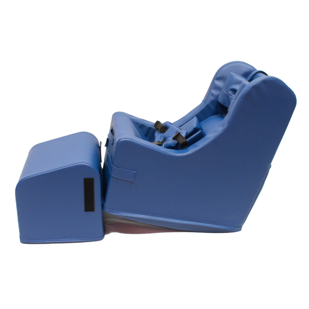 Freedom Concepts Rock'er Chair and ottoman in blue complete side