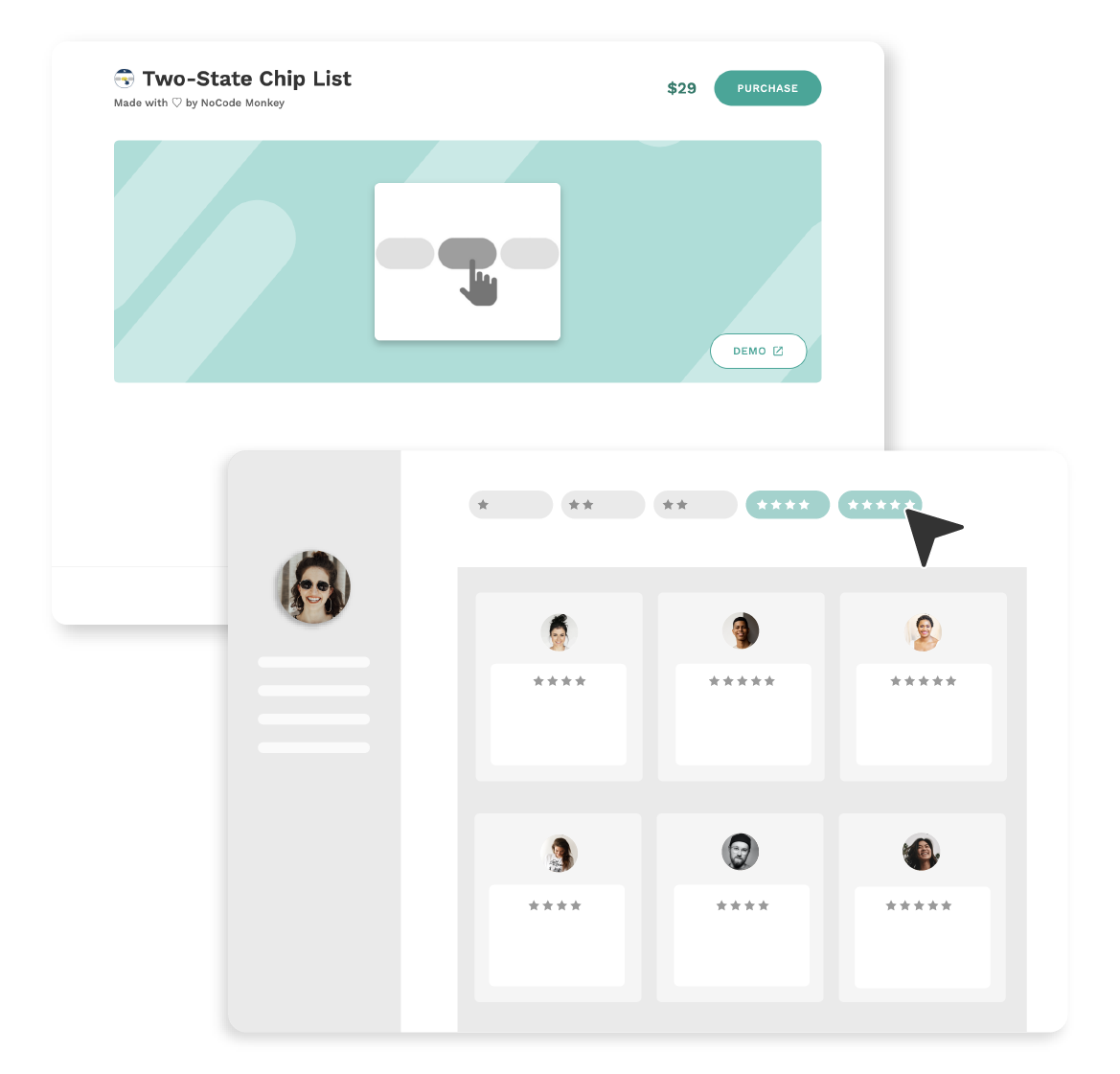 Display a chip list with more than one view dependent on user action