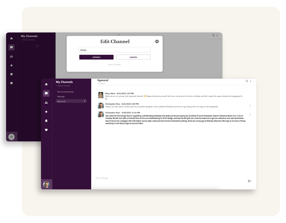 Create a group-messaging feature like slack in your custom app image