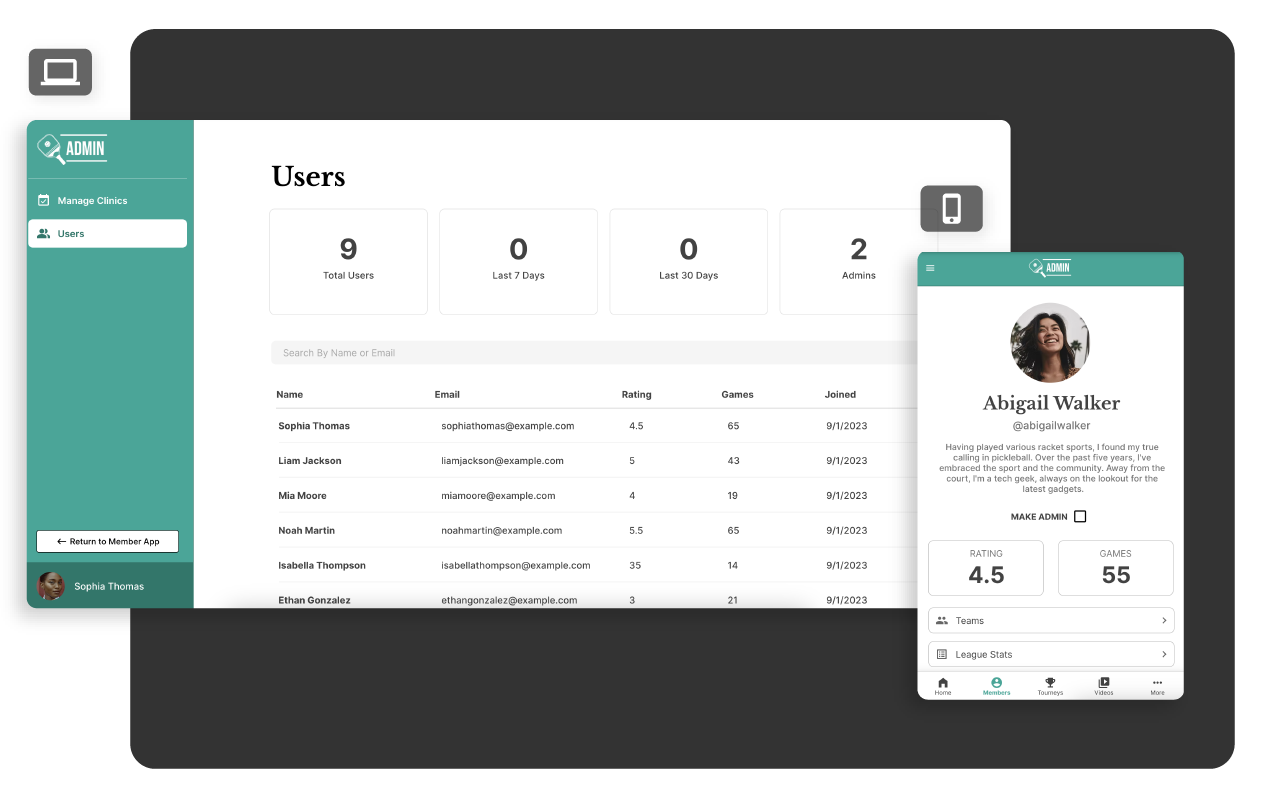 User Admin Dashboard in Adalo No-Code App Image