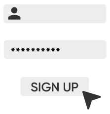 A simple user sign up screen with a username, password, and cursor. 