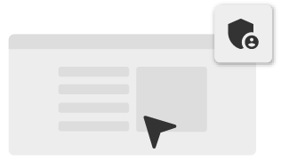 A simplified browser window with a mouse cursor and an admin icon.
