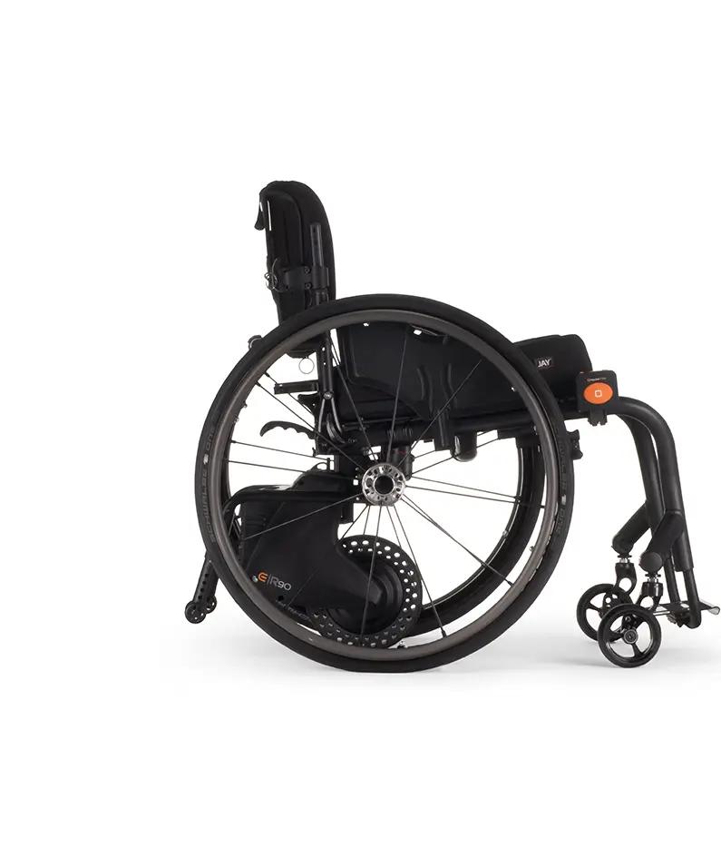 A side view of a Empulse R90 manual wheelchair.