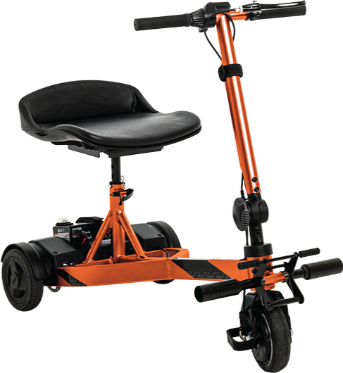 An orange Go-Go iCRUISE mobility scooter. 