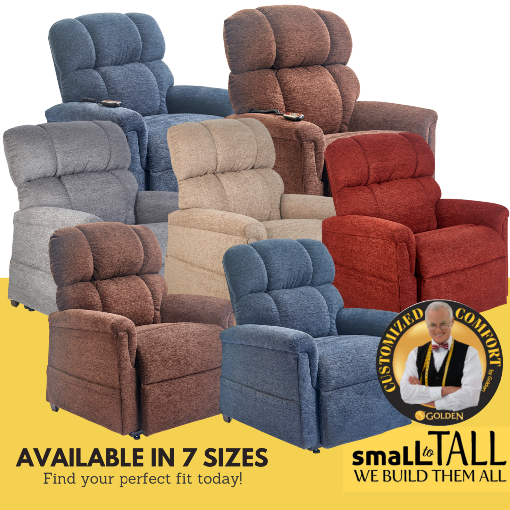 7 different power lift recliners from the Comforter series from Golden Technologies.